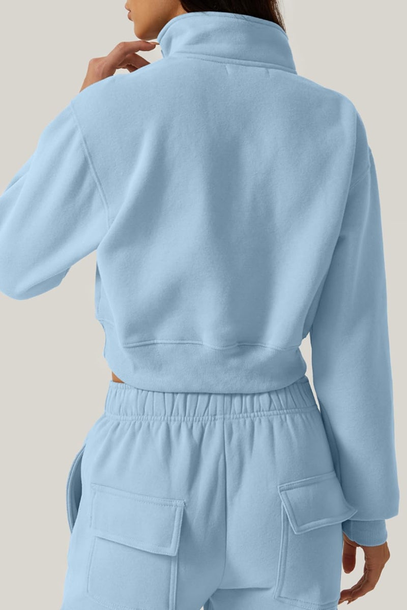 QINSEN Women's High Neck Sweatshirt for Winter Long Sleeve Fleece Pullover Top Light Blue S - Image 2