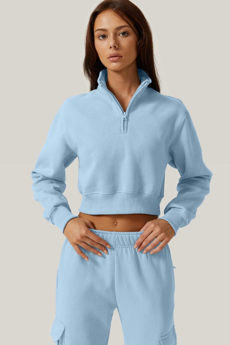 QINSEN Women's High Neck Sweatshirt for Winter Long Sleeve Fleece Pullover Top Light Blue S - Image 4