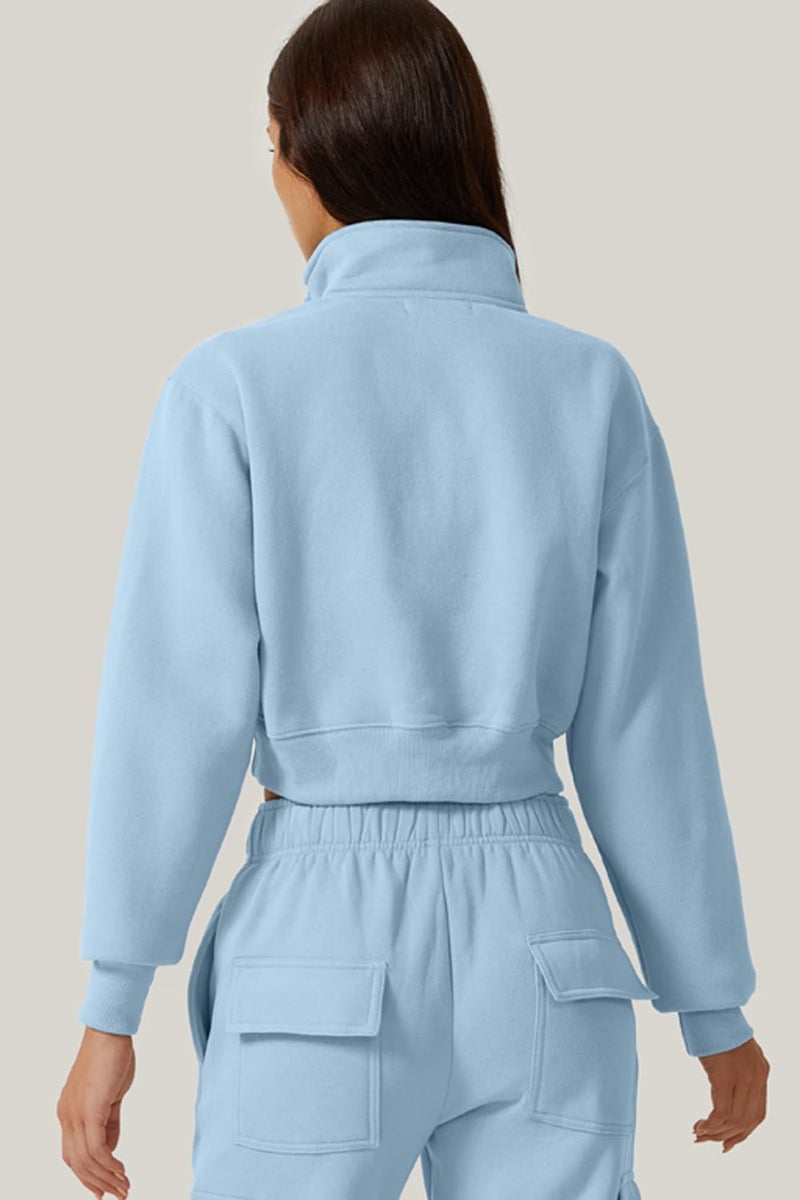QINSEN Women's High Neck Sweatshirt for Winter Long Sleeve Fleece Pullover Top Light Blue S - Image 3