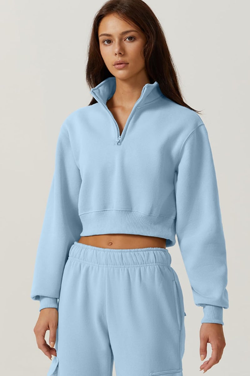 QINSEN Women's High Neck Sweatshirt for Winter Long Sleeve Fleece Pullover Top Light Blue S - Image 5