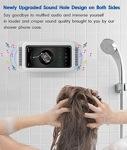 Mistriddle Waterproof Shower Phone Holder with 360° Rotation, Angle Adjustable, Enhanced Sound Quality, Wall Mounted Phone Holder for Bathroom Mirror Bathtub Kitchen, Up to 7 Inch (White) - Image 2