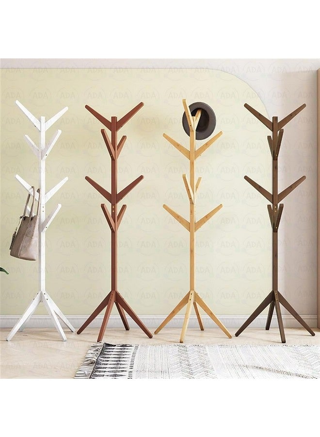ADA® Premium Natural Bamboo Wood Free Standing Tree Shaped Display 8 Hooks Coat Hanger Stand with 4 Tiers and Solid Feet for Clothes Scarves and Hats - Multi Colour - Size (45 x 45 x 175 cm) - Image 1