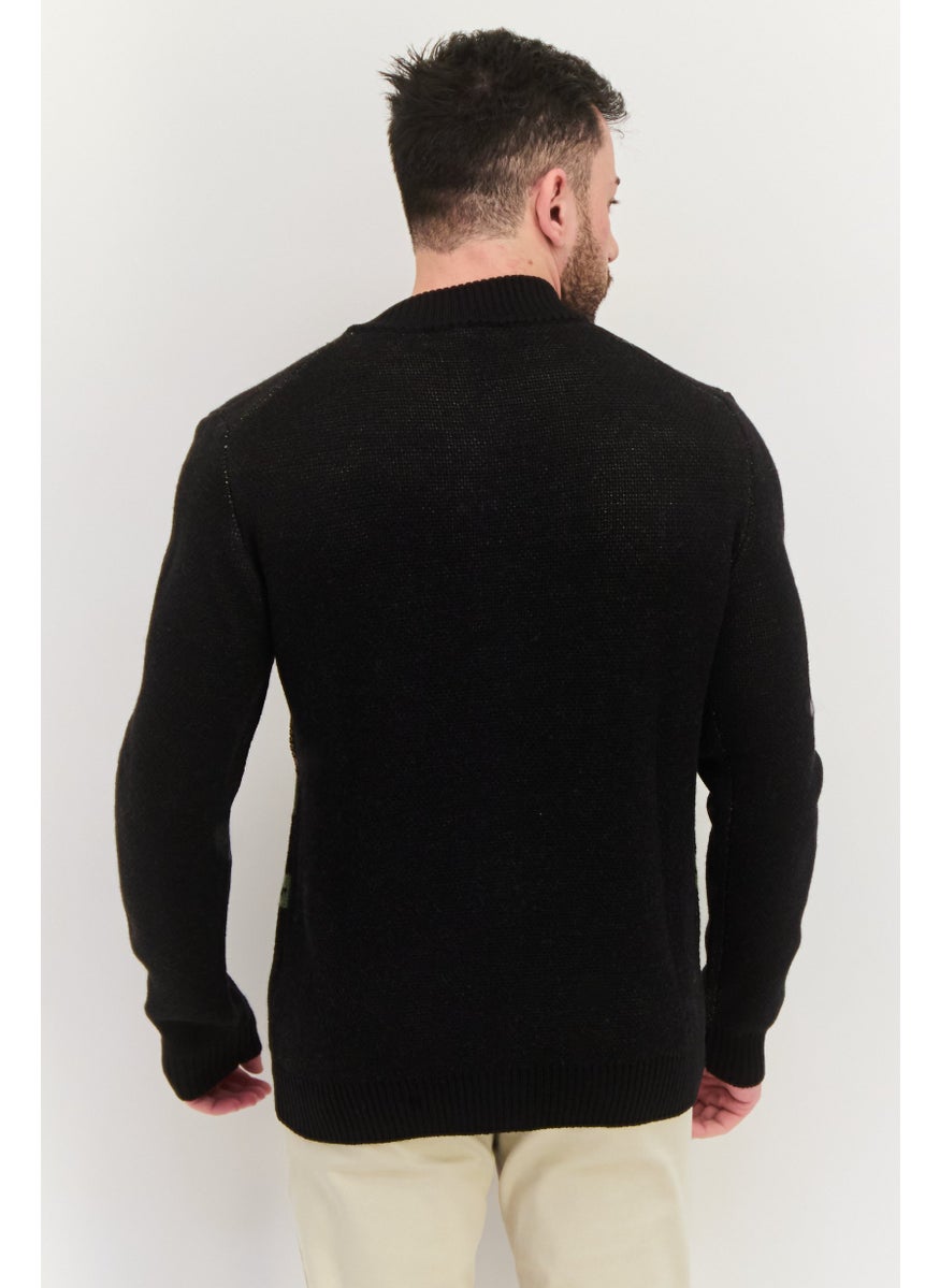 TRUSSARDI JEANS - Men Stand Neck Knitted Sweater, Black Combo - Image 1