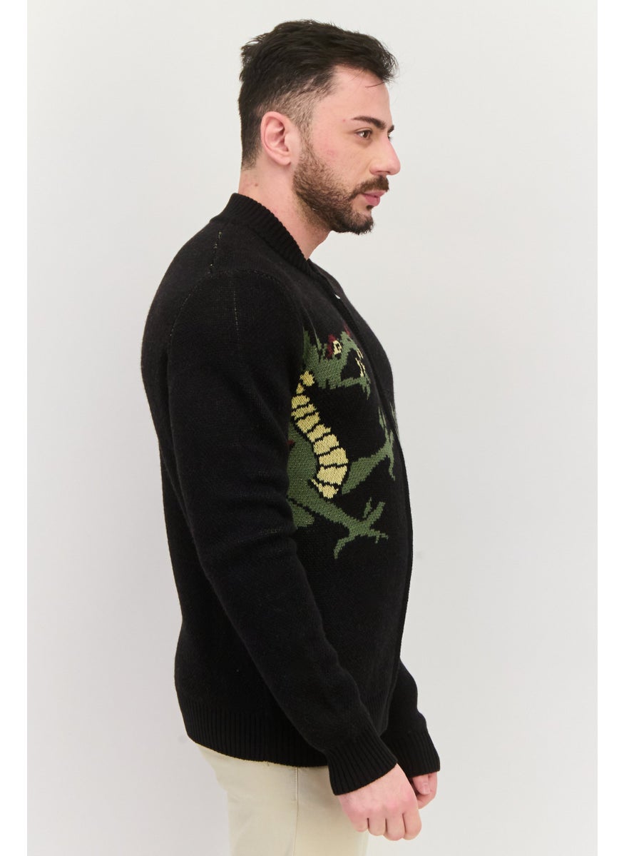 TRUSSARDI JEANS - Men Stand Neck Knitted Sweater, Black Combo - Image 1