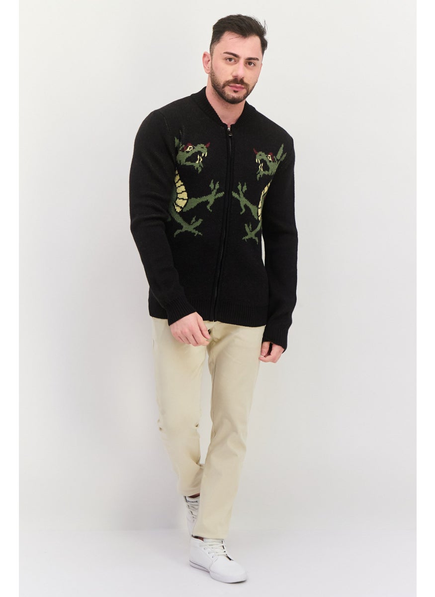 TRUSSARDI JEANS - Men Stand Neck Knitted Sweater, Black Combo - Image 1
