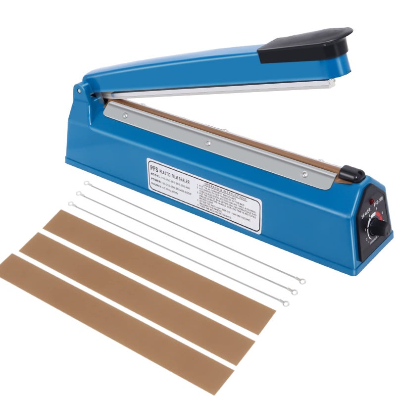 Piwerod 12 Inch Impulse Heat Sealer Machine Cookie Bag Sealer for Plastic Mylar PE PP Bags and Kraft Paper Bags Manual Poly Bag Hot Seal Sealing Machine with Extra Replace Element Grip
