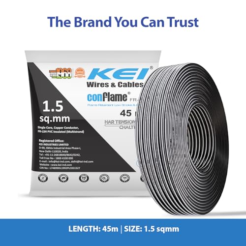 KEI CONFLAME FRLSH 2.5 sqmm 1 Core Copper Heat Resistant Flame Retardant Low Smoke & Halogen - Lead Free House Wire for Domestic & Industrial Electrical Wiring (Black, 45 Meters) - Image 2