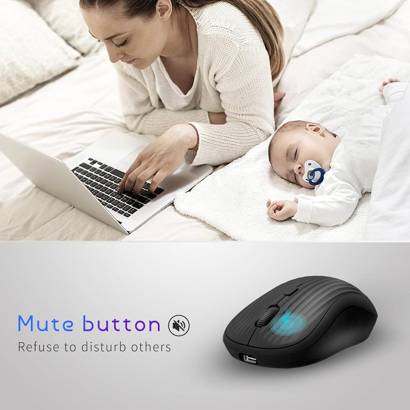 KASTWAVE Bluetooth Wireless Mouse, 2.4G Silent Mouse, Rechargeable DPI 800 1200 1600 Wireless Mouse, Portable Computer Mouse with USB Nano Receiver for Laptop, PC, Mac, Windows, Black - Image 3