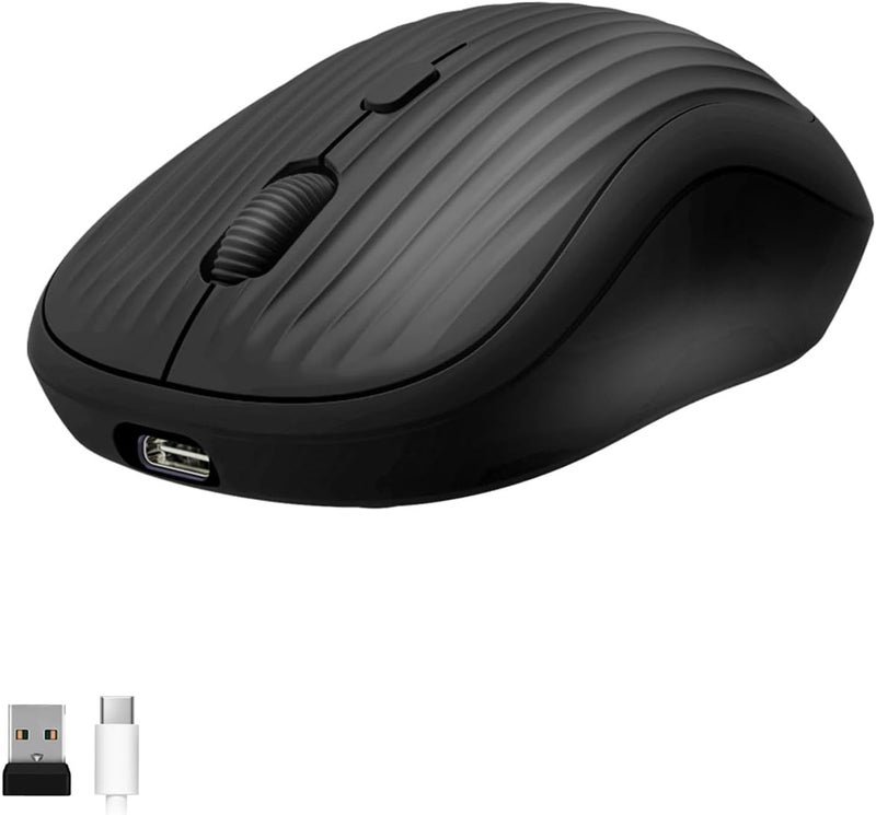 KASTWAVE Bluetooth Wireless Mouse, 2.4G Silent Mouse, Rechargeable DPI 800 1200 1600 Wireless Mouse, Portable Computer Mouse with USB Nano Receiver for Laptop, PC, Mac, Windows, Black - Image 1