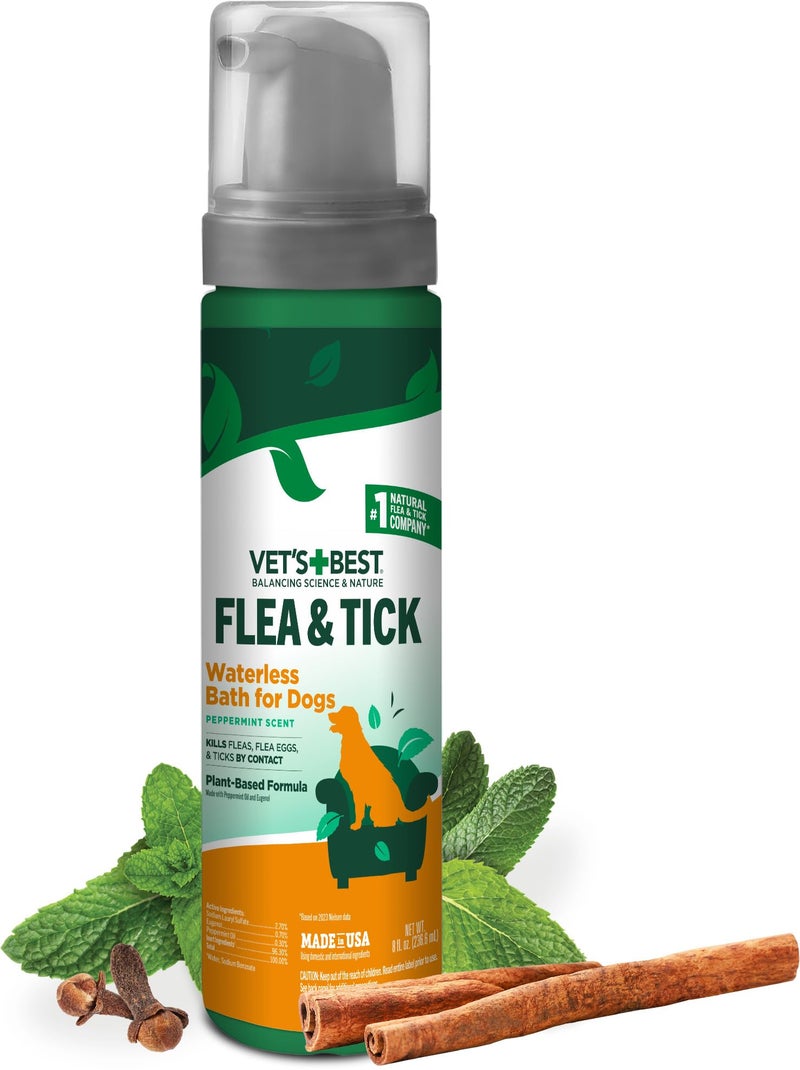 Vet's Best Natural Flea and Tick Waterless Bath for Dogs â€“ No-Rinse Dry Foam Shampoo with Certified Essential Oils â€“ Natural Flea Treatment with Plant-Based Ingredients â€“ 8 oz Bottle â€“ Made in USA - Image 1