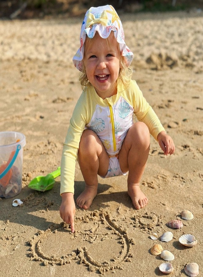 Giraropa Toddler Baby Swimsuit Girl Long Sleeve One Piece Rash Guard Zipper Hat Swimwear Bathing Suit UPF 50+ Sun Protection (Yellow Shell, 2-3 Years) - Image 3
