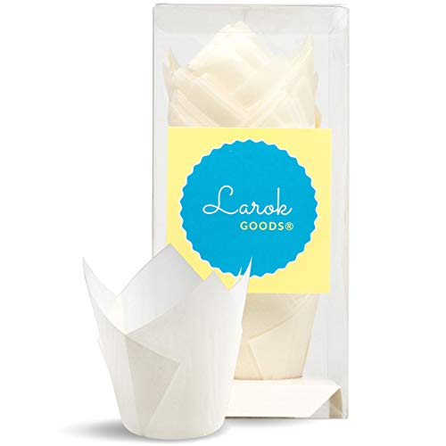Larok Goods Tulip Baking Cupcake Liners: 100 Liner Count Cupcake and Muffin Wrappers (Milk White) - Image 1