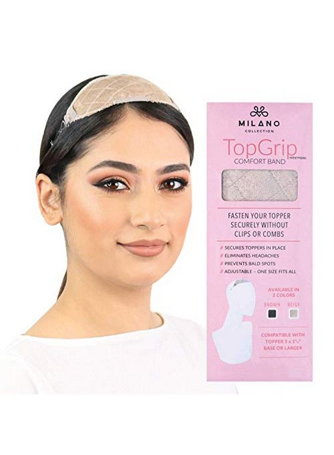 MILANO COLLECTION TopGrip NoSlip Comfort Band to Secure Small Toppers & Wiglets Eliminates Clips (PATENTED) Size Small Beige - Image 2