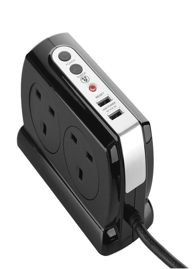 MASTERPLUG High Gloss 4 Socket Compact Power Extension Cord 2 USB 4 M Black  - Image 1
