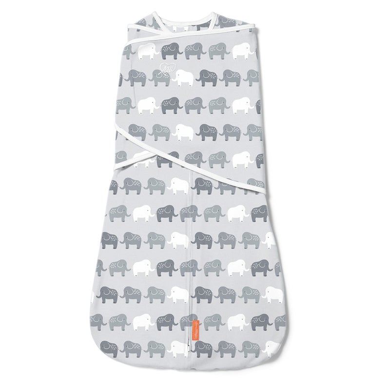 ingenuity SwaddleMe by Ingenuity Arms Free Convertible Baby Swaddle Size 36 Months 1418 Pounds Arms Swaddled In or Out 10 TOG Elephant in A Row 