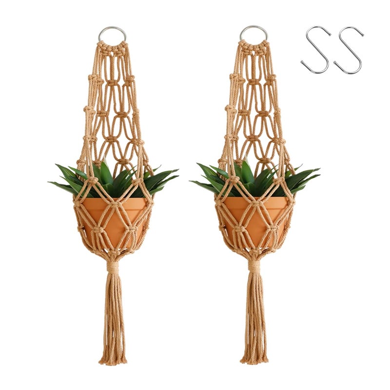 Artilady Hanging Planter for Indoor Plants Macrame Plant Hanger Large Hanging Plant Holder Brown Plants Basket White Rope Boho Original Wall Decor (Brown Plant Hanger-2pcs) - Image 1