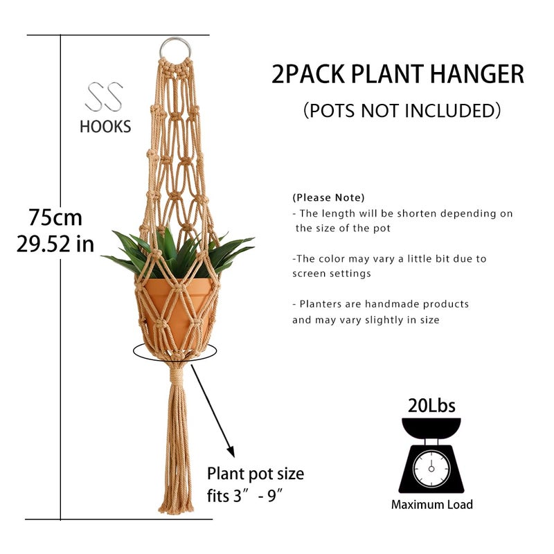 Artilady Hanging Planter for Indoor Plants Macrame Plant Hanger Large Hanging Plant Holder Brown Plants Basket White Rope Boho Original Wall Decor (Brown Plant Hanger-2pcs) - Image 4