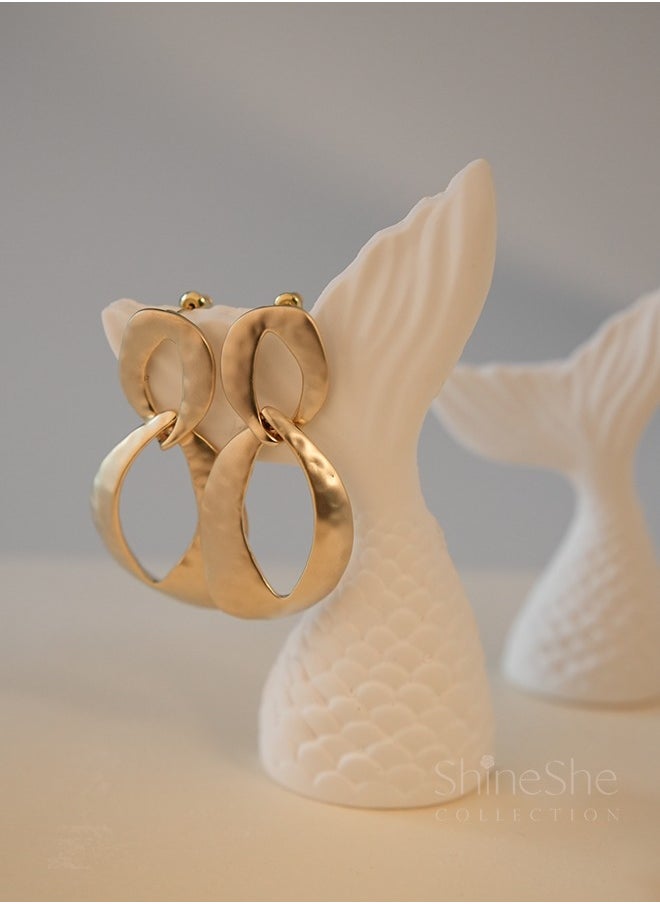 ShineShe Earring High-End Sense Double Circle Streamlined Gold Simple Earrings  - Image 2