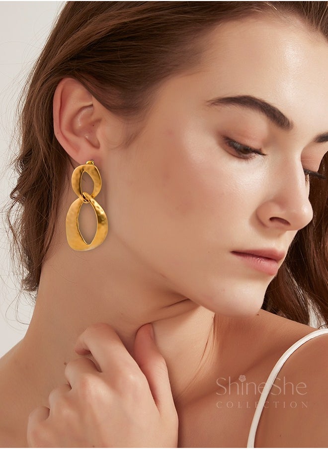 ShineShe Earring High-End Sense Double Circle Streamlined Gold Simple Earrings  - Image 3