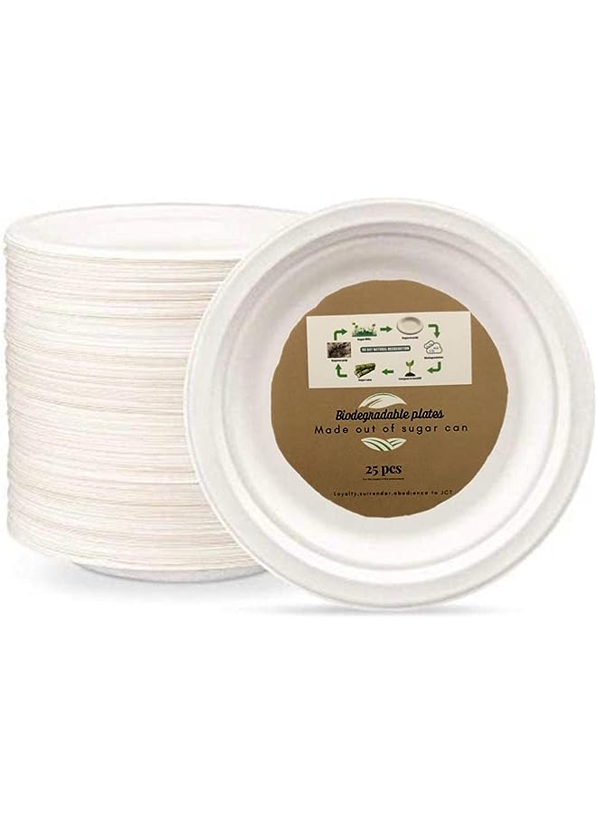 Raxoom Friendly Bagasse Biodegradable Plate 7 Inch Disposable, Made From 100% Sugarcane Plates, Natural Alternative To Paper Plate 25pcs - Image 1