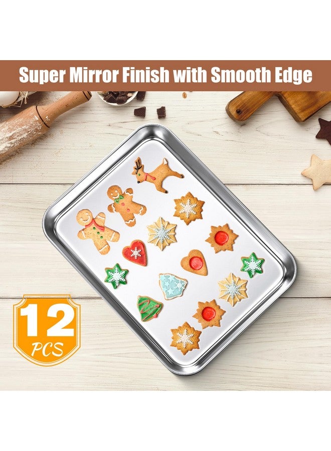 Potchen Baking Sheet Pan Set Cookie Sheet Small Toaster Oven Pans Stainless Steel Tray Barbecue Grill Pan Rectangle Trays Oven, Non-stick, Easy Clean(12 Pcs) - Image 4