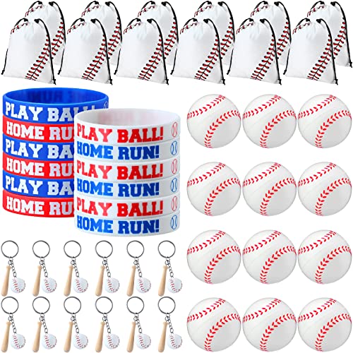 Nuogo 48 Pcs Baseball Party Favors Include 12 Baseball Gift Bags 12 Bracelets 12 Stress Balls 12 Mini Keychain for Inspirational Team Party Supplies Gift Children Boy Girl - Image 1