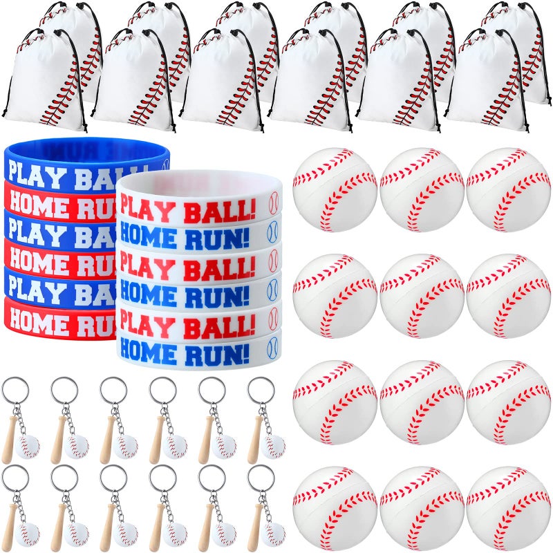 Nuogo 48 Pcs Baseball Party Favors Include 12 Baseball Gift Bags 12 Bracelets 12 Stress Balls 12 Mini Keychain for Inspirational Team Party Supplies Gift Children Boy Girl - Image 2