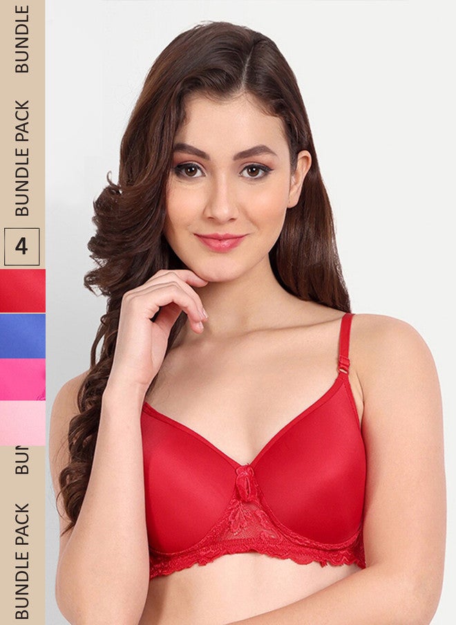 FIMS حزمة FIMS من 4 حمالات صدر مزخرفة بالزهور ومبطنة بخفة من القطن - Image 1