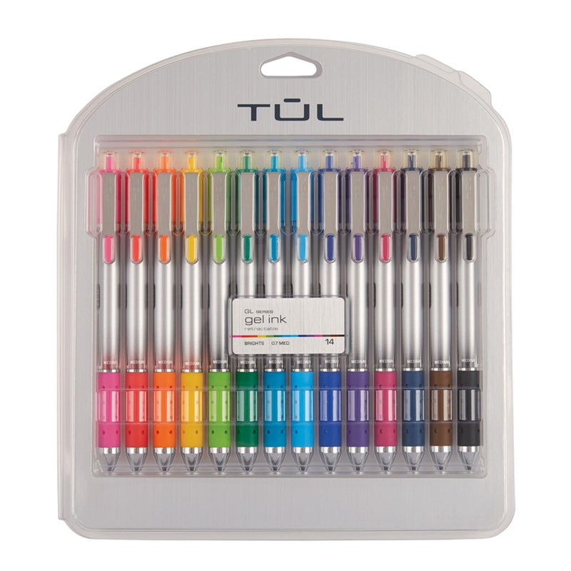 TUL WHJJK TUL Retractable Gel Pens, Bullet Point, 0.7 mm, Gray Barrel, Assorted Standard and Bright Ink Colors, Pack of 14, SG_B01NBW93N6_US - Image 1