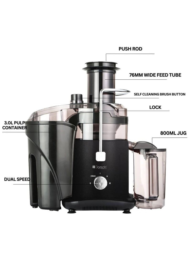 Danish Design Fruit Juicer | Self-Cleaning Cold Press Juice Extractor | 3-Speed Precision Control | Large 3.0L Pulp Container | 800ml Juice Jug | Overheat Protection | BPA-Free, Easy to Clean | Powerful 800W Motor