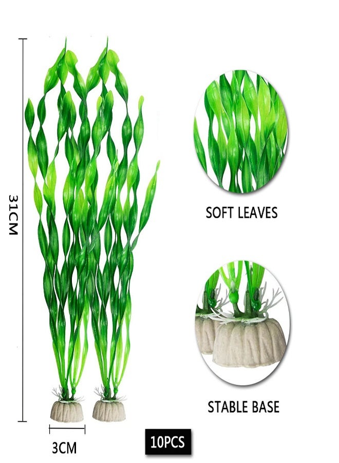 وهاواي 10pcs Artificial Seaweed Tall Water Plants for Aquarium Lifelike Decor Fish Tank Plants Aquarium Plant Decorations 31cm Green - Image 2