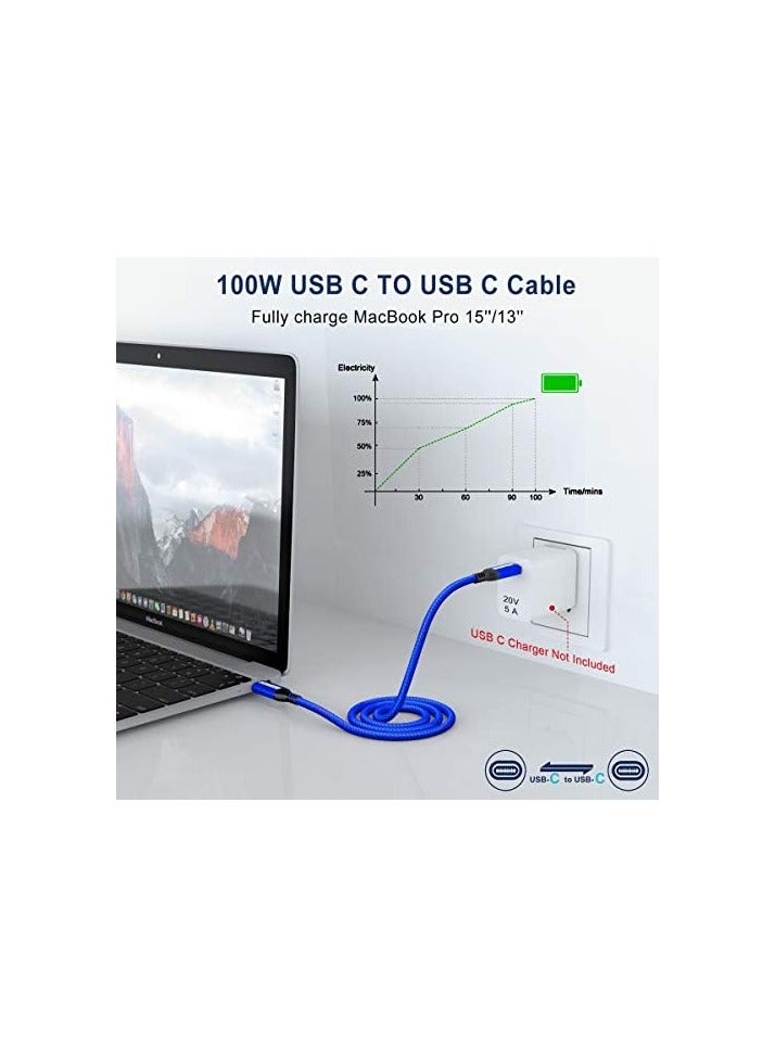 AkoaDa USB-C To USB-C 100W Cable 10ft, USB C Braided Fast Charging Cable Compatible With MacBook Pro 2020/2019/2018, iPad Pro 2020/2019/2018,Samsung Galaxy Note 20,Pixelbook And Type-C Laptops (Blue) - Image 2
