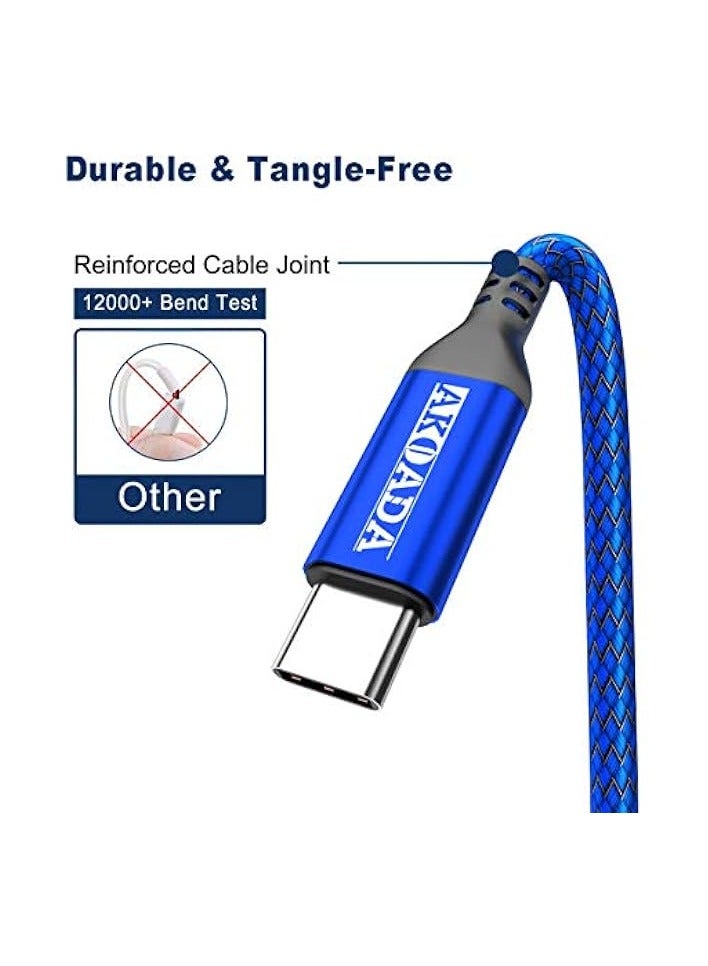 AkoaDa USB-C To USB-C 100W Cable 10ft, USB C Braided Fast Charging Cable Compatible With MacBook Pro 2020/2019/2018, iPad Pro 2020/2019/2018,Samsung Galaxy Note 20,Pixelbook And Type-C Laptops (Blue) - Image 3