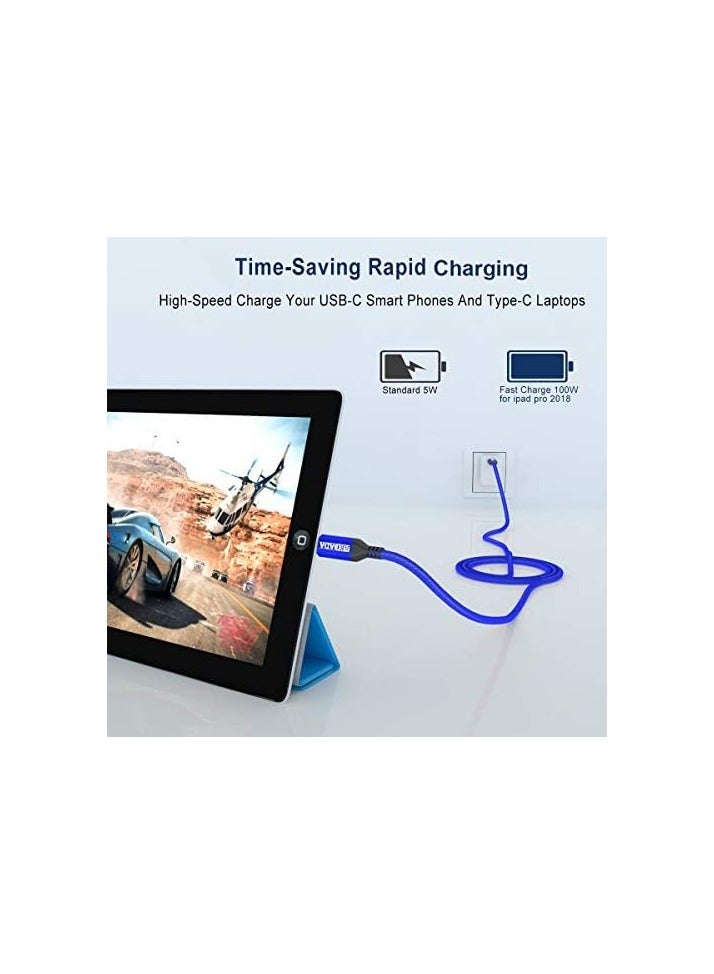 AkoaDa USB-C To USB-C 100W Cable 10ft, USB C Braided Fast Charging Cable Compatible With MacBook Pro 2020/2019/2018, iPad Pro 2020/2019/2018,Samsung Galaxy Note 20,Pixelbook And Type-C Laptops (Blue) - Image 4