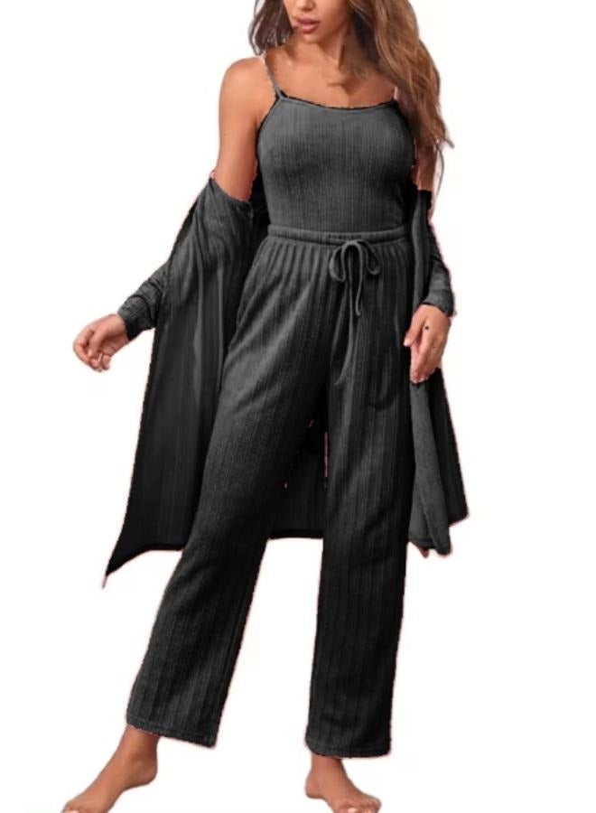 3 Pieces Set Wide-leg Pants with Inner Sando and Cardigan Suit for Women T26  - Image 1