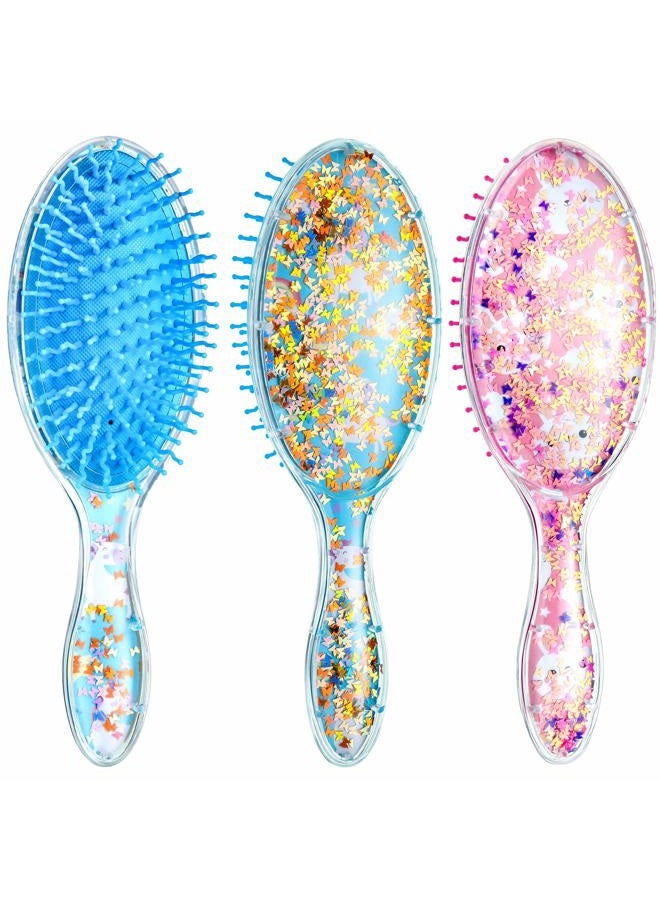 Patelai 2 Pieces Kids Wet Hair Brush Confetti Glitter Detangler Hair Brush Set Soft Bristles Massage Brush for Baby Kids Girls Curly Straight Long Short Hair (Rabbit and Unicorn) - Image 1