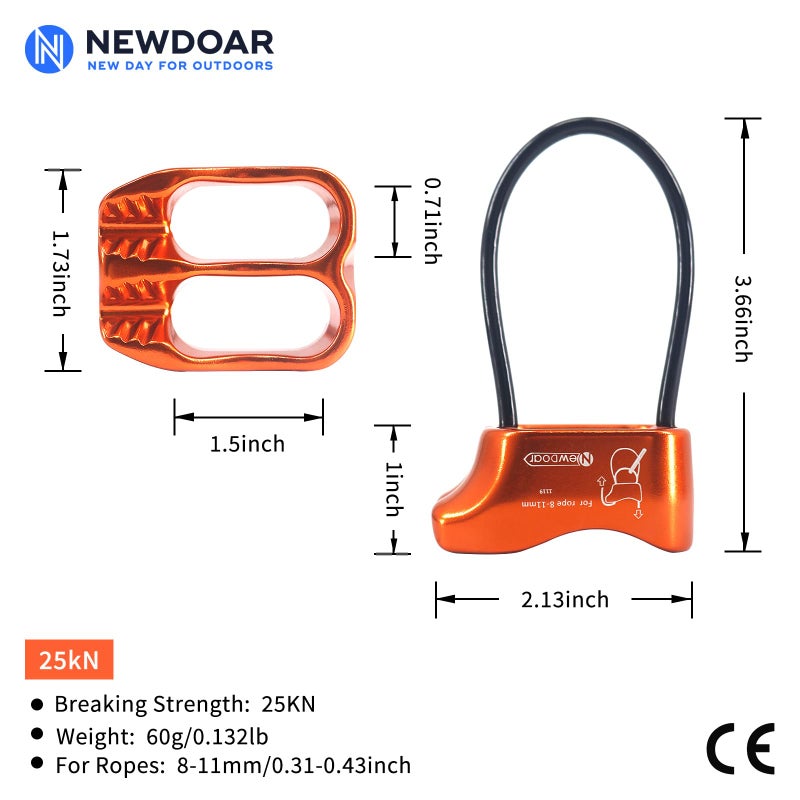 نيودوار جهاز NewDoar للتسلق من قمم الجبال، جهاز احترافي ATC Rappelling Descender 25KN، معدات أمان محززة على شكل حرف V (برتقالي) - Image 2