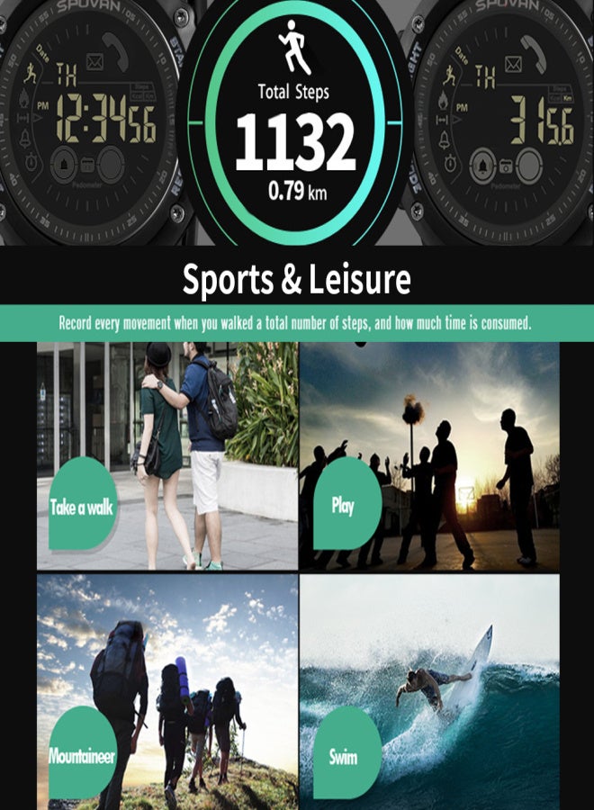 سبوفان ساعة رياضية ذكية رقمية خارجية للرجال مزودة بعداد خطوات، ساعة يد متوافقة مع نظامي iOS وAndroid، مقاومة للماء حتى عمق 50 مترًا - Image 2