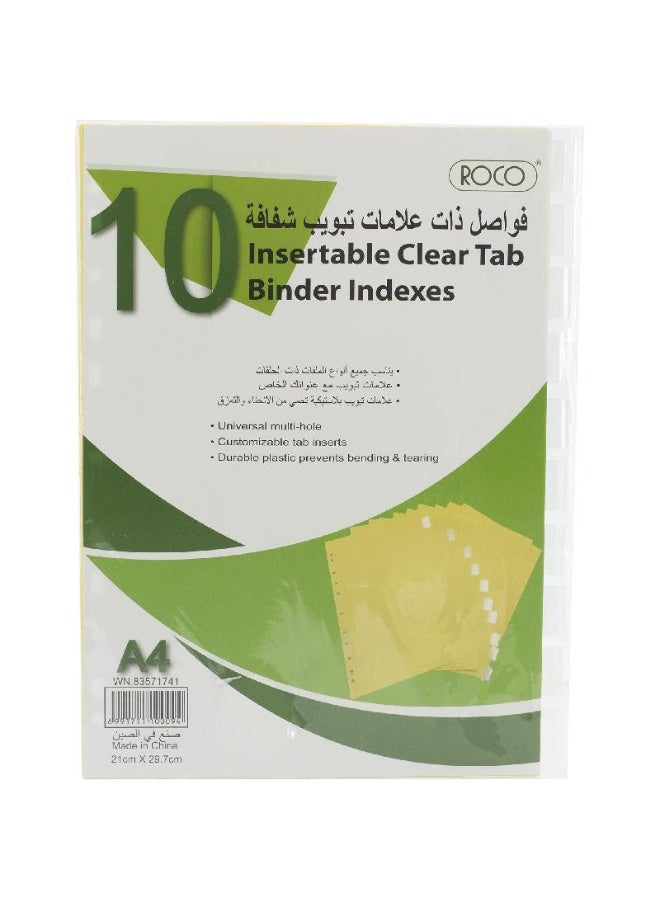Index Divider A4 1/10 Tab Cut Blank Tab Type Clear Tabs Paper/Plastic