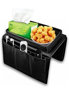 The Bros Sofa Armrest Organizer with Cup Holder Tray, Couch TV Remote Control Holder with Detachable Tray, Chair Arm Caddy with Storage Pockets for Cellphone Tablet Magazine Game Controller Eyeglasses  - Image 1
