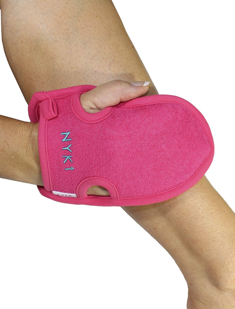 NYK1 DEAD SKIN Exfoliating Mitt Deep Pore Cleansing Exfoliating Glove (Pink, Large) At Home Microdermabrasion Dead Skin Remover For Body - Natural Plant Fibre Shower Gloves Exfoliating For Women And Men - Image 1