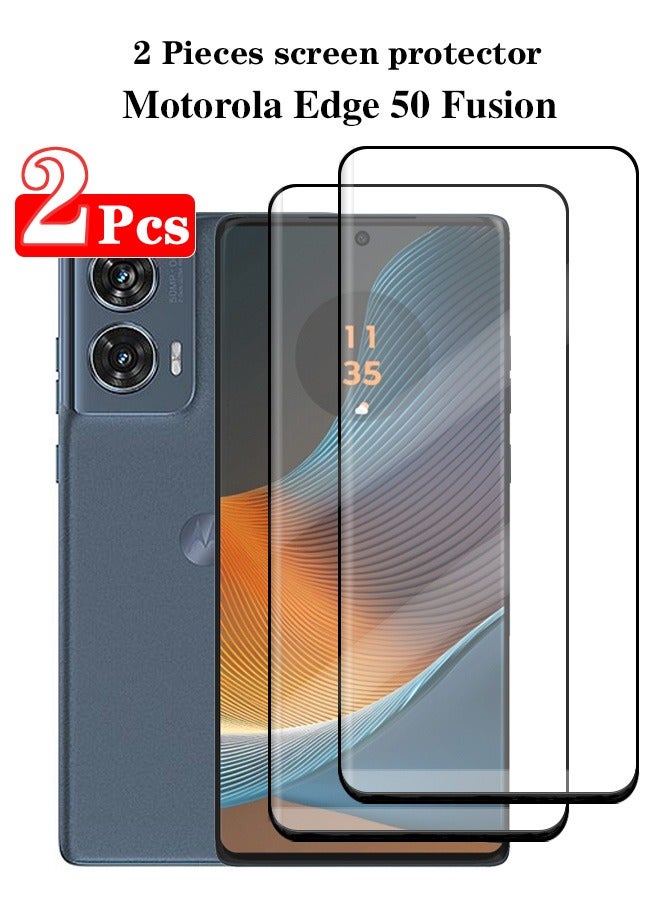 2 Pieces Full Cover Glass Screen Protector For Motorola Edge 50 Fusion 5G Black/Clear and Screen Protector Accessories  - Image 1