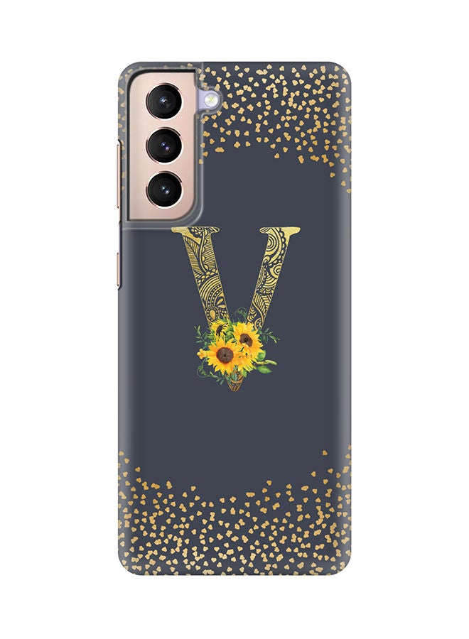 Monogram Slim Cover for Samsung Galaxy S21 Plus 5G Case Custom Initials Letter Floral Pattern Snap Series Mobile Cover Matte Alphabet  - V (Grey)