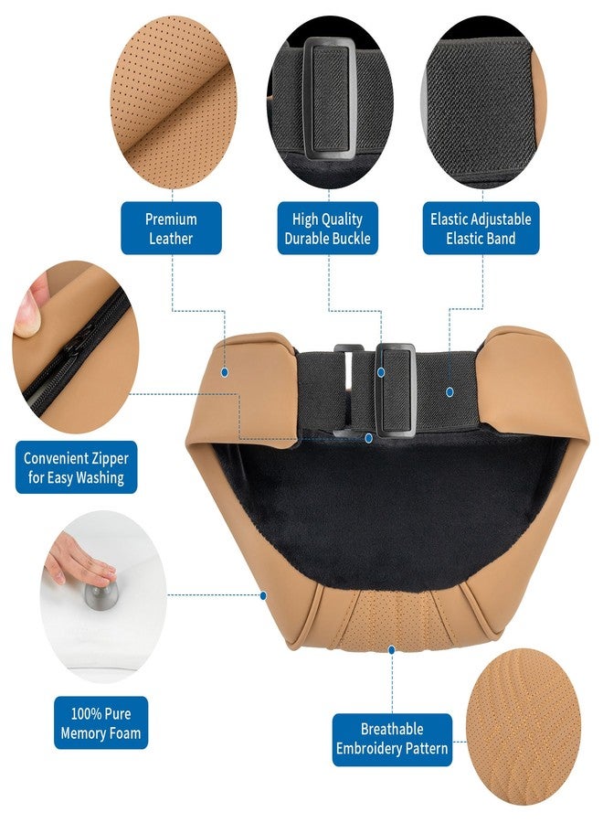 Dapucarin Car Headrest Memory Foam Neck Pillow for Driving with Leather Cover Soft Comfortable Seat Head Pillow Cushion for Most Cars SUV Sedan Home Office Palomino Brown (1PC) - Image 2