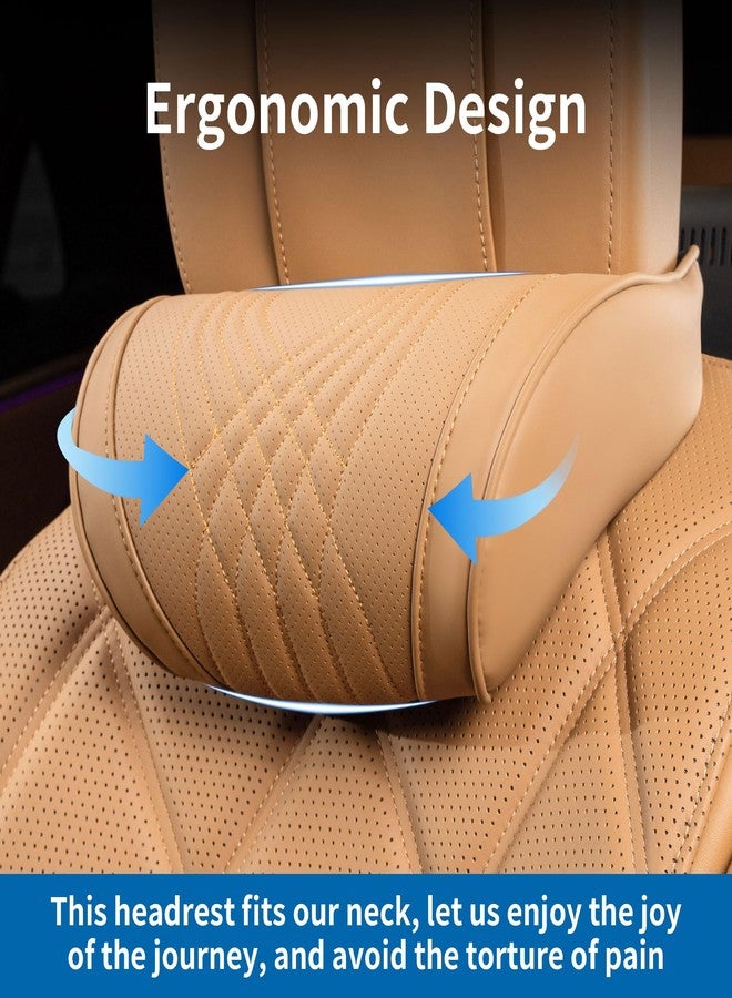Dapucarin Car Headrest Memory Foam Neck Pillow for Driving with Leather Cover Soft Comfortable Seat Head Pillow Cushion for Most Cars SUV Sedan Home Office Palomino Brown (1PC) - Image 3