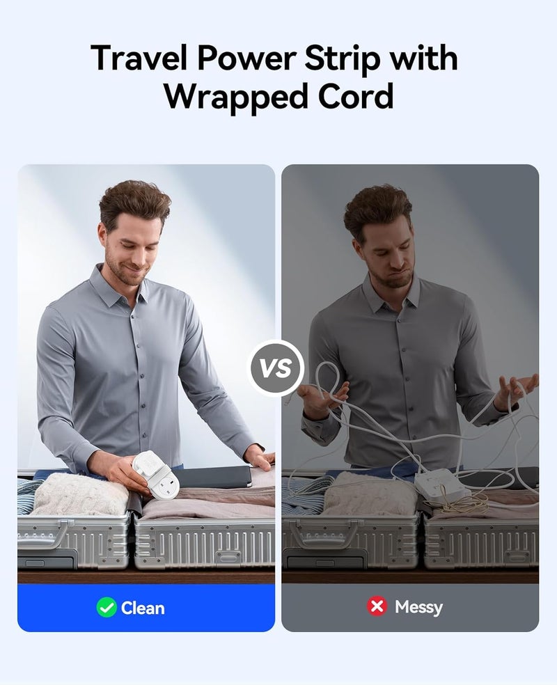 أوريكو مقبس طاقة للسفر من ، 2 منافذ كهرباء و3 منافذ USB (منفذ USB-C واحد)، 3250 واط 13 أمبير، سلك تمديد مضغوط وقابل للف، أساسيات السفر للفنادق، معتمد للرحلات البحرية - AP3 أبيض - Image 4