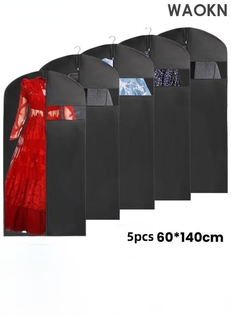 WAOKN Dress Bag Garment Bag Suit Bags , Clothes Covers with Transparent Window PEVA Coat Bags for Wardrobe and Travel Dustproof , Thick clothing dust cover, washable laundry dust cover , 5 Pack , unisex ,black . - Image 1