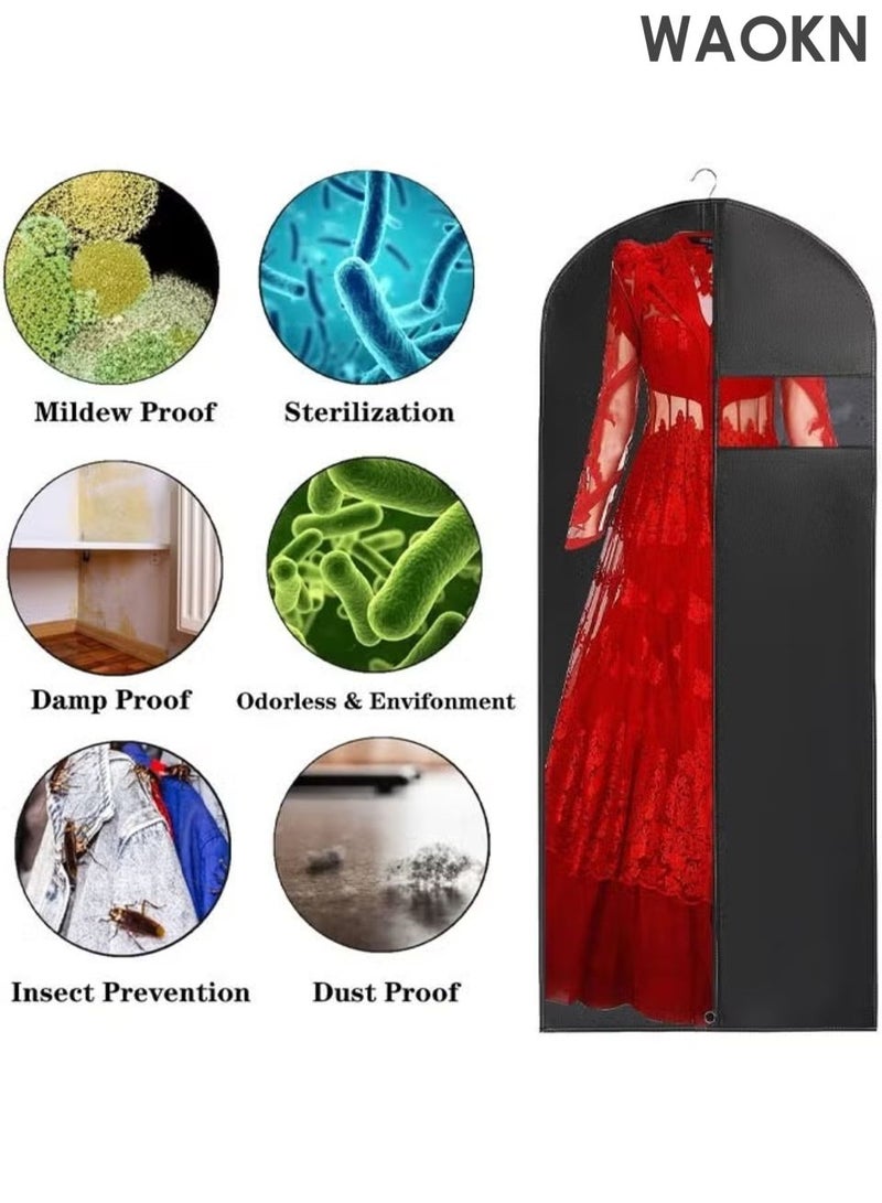 WAOKN Dress Bag Garment Bag Suit Bags , Clothes Covers with Transparent Window PEVA Coat Bags for Wardrobe and Travel Dustproof , Thick clothing dust cover, washable laundry dust cover , 5 Pack , unisex ,black . - Image 2