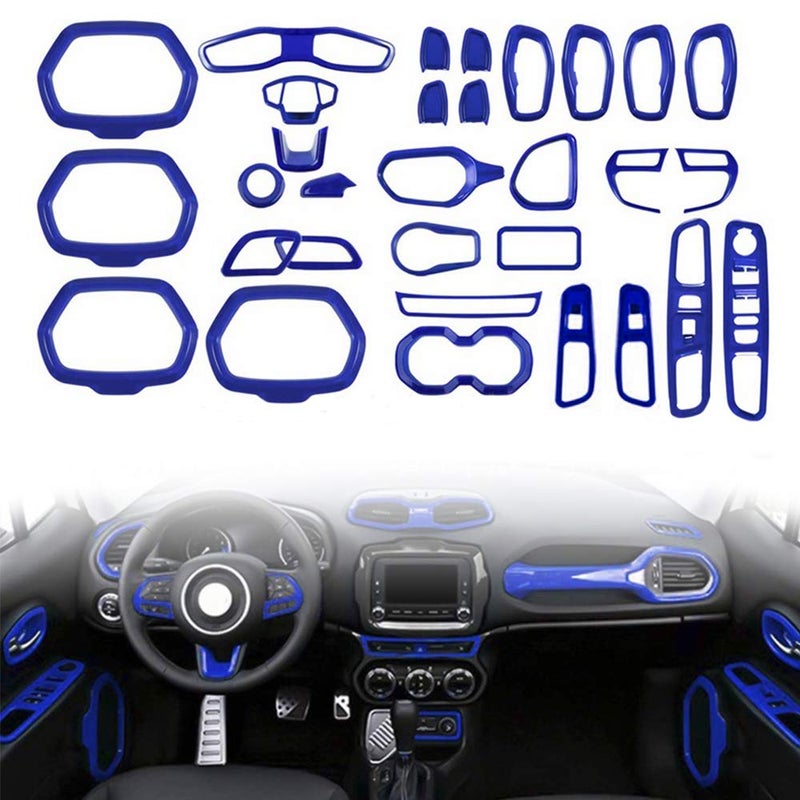 idain 31PCS Set Interior Trim Kit Car Interior Accessories Decoration Trim Kit for Jeep Renegade 20152018 Dark Blue
