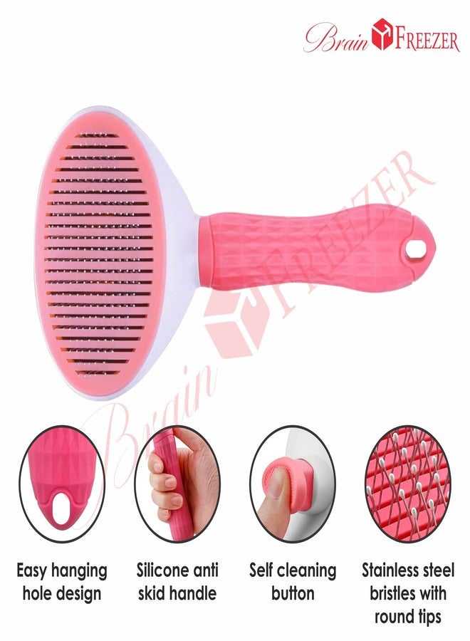 Brain Freezer Pets Self Cleaning Slicker Brush, Pet Grooming Shedding Brush for Dogs and Cats - Easy to Remove Loose Undercoat, Pet Massaging Tool Suitable for Pets with Long or Short Hair Pink - Image 5